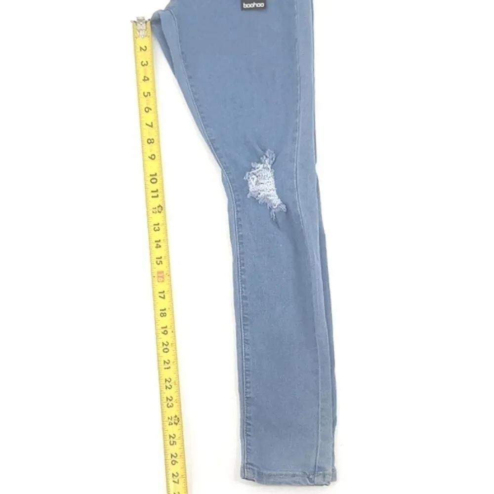 Boohoo Tall High Waist Distressed Blue Denim Skinny Jeans Women's US Size 6